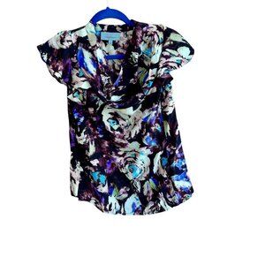 Classiques Entier Purple Abstract Floral 100% Silk Blouse Size Small